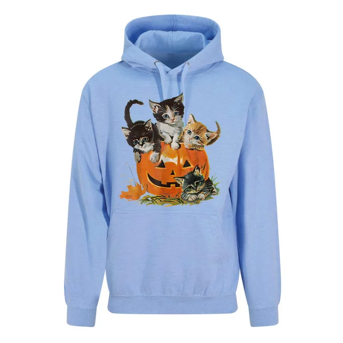 Vintage 90s Cat Pumpkin Halloween Retro Floral Spooky Season Unisex Surf Hoodie