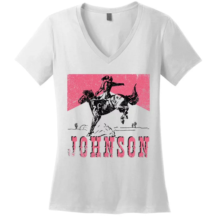 Vintage 90s Johnson Name Personalized Women's V-Neck T-Shirt