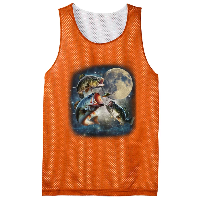 Vintage 90s Largemouth Bass Retro Fisherman Fish And Moon Mesh Reversible Basketball Jersey Tank