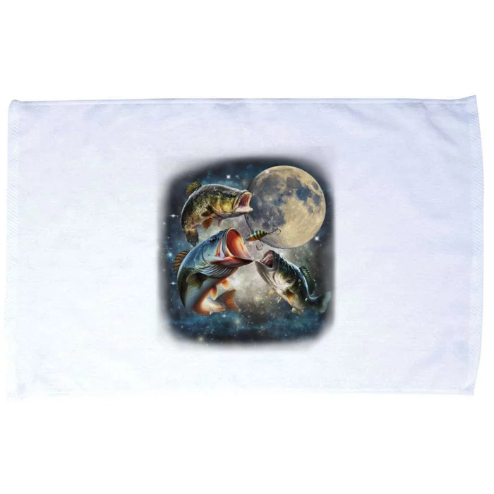 Vintage 90s Largemouth Bass Retro Fisherman Fish And Moon Microfiber Hand Towel