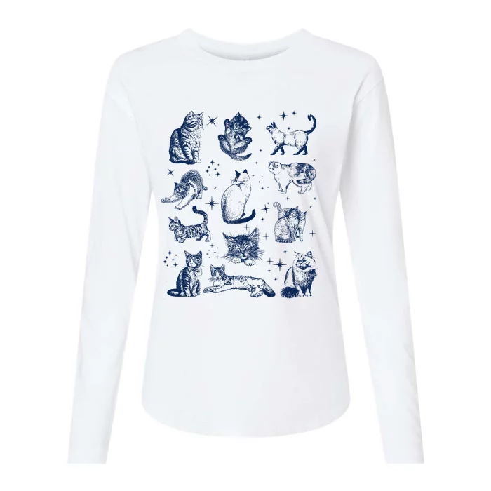 Vintage 90s Tattoo Cat Retro Kitten Nature Womens Cotton Relaxed Long Sleeve T-Shirt