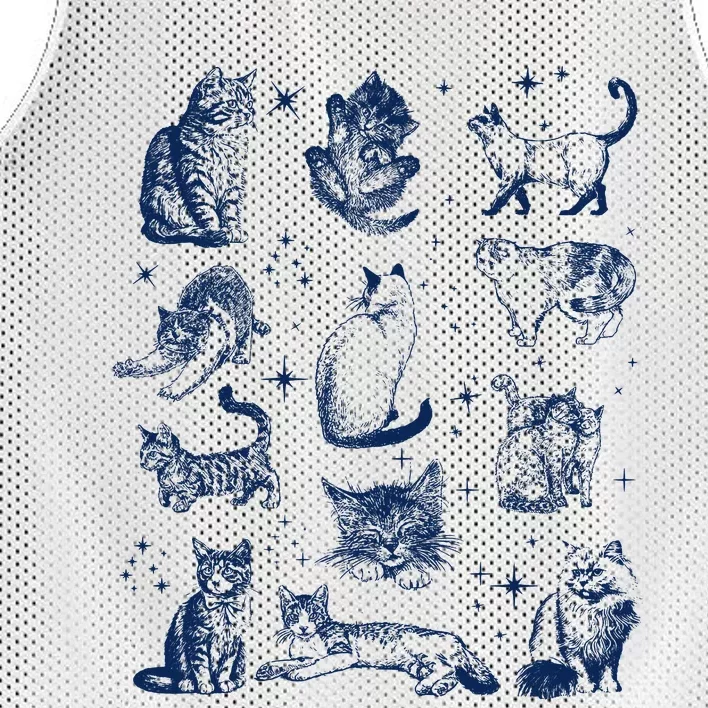 Vintage 90s Tattoo Cat Retro Kitten Nature Mesh Reversible Basketball Jersey Tank