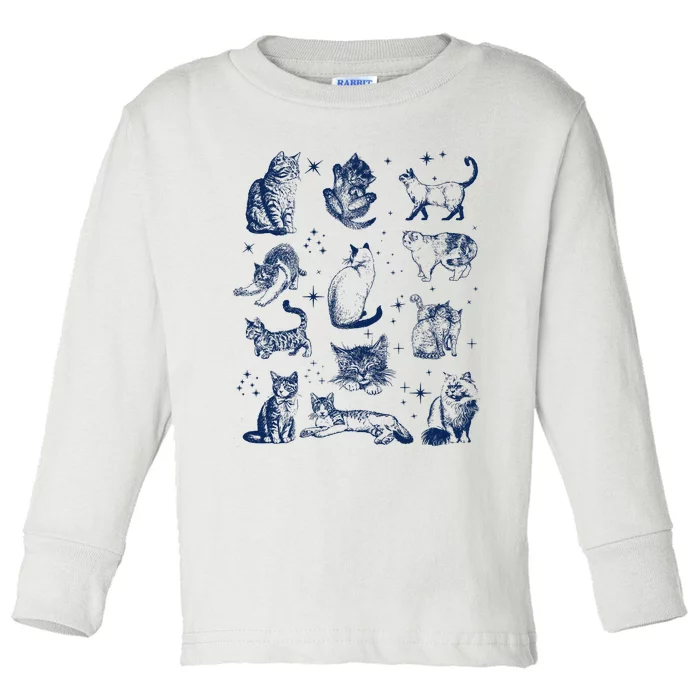 Vintage 90s Tattoo Cat Retro Kitten Nature Toddler Long Sleeve Shirt