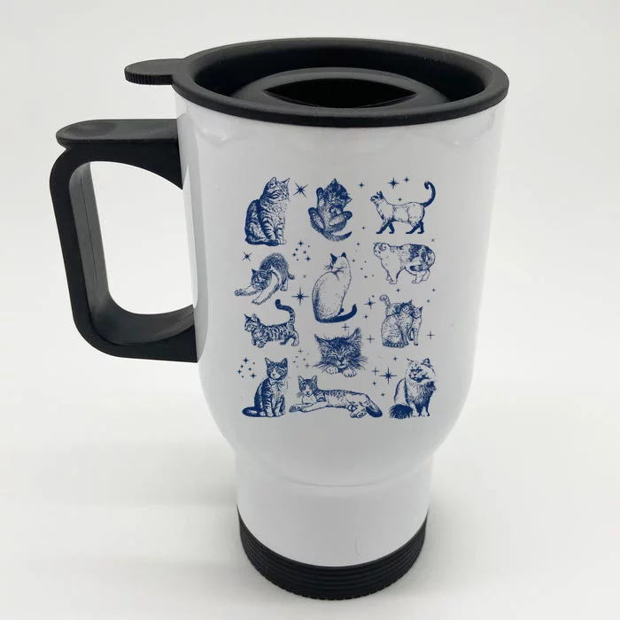 Vintage 90s Tattoo Cat Retro Kitten Nature Front & Back Stainless Steel Travel Mug