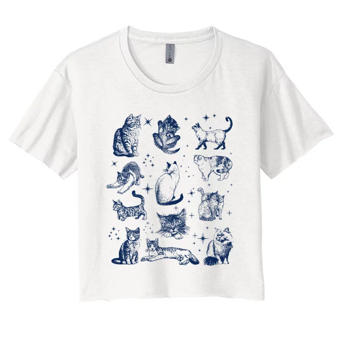 Vintage 90s Tattoo Cat Retro Kitten Nature Women's Crop Top Tee