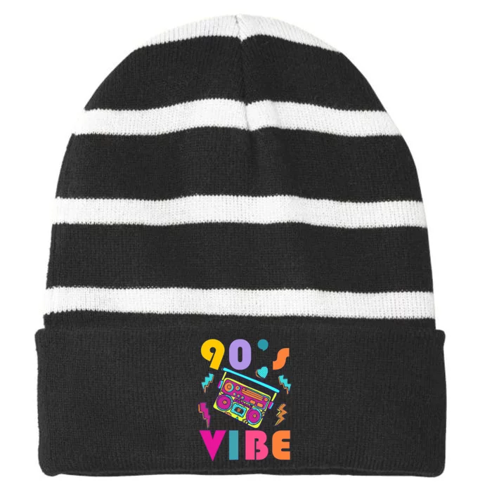 Vintage 90s Vibe 90s Music Lover I Heart The Nineties Striped Beanie with Solid Band