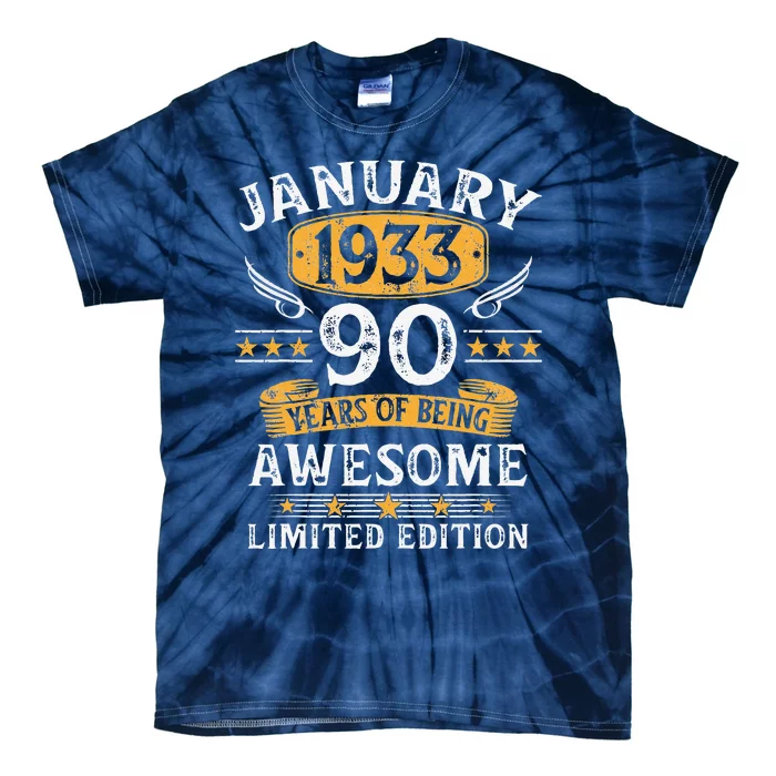 Vintage 90 Year Old Gift 90th Birthday For January 1933 Tie-Dye T-Shirt