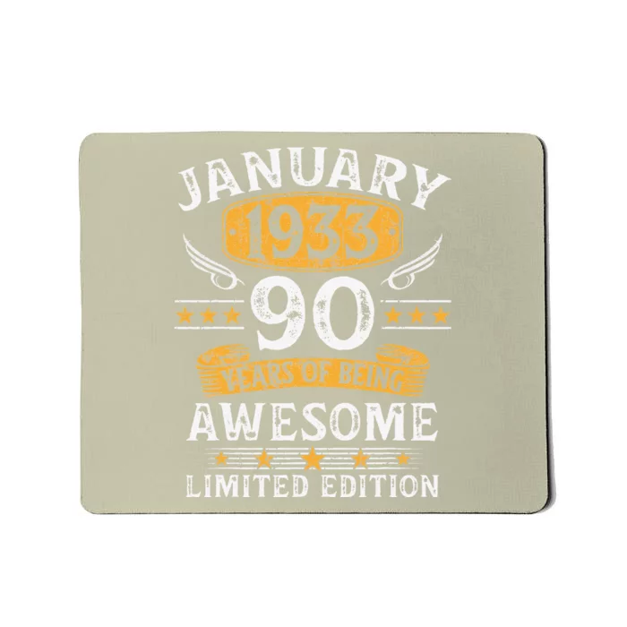 Vintage 90 Year Old Gift 90th Birthday For January 1933 Mousepad