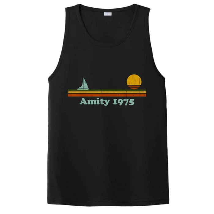 Vintage Amity 1975 Sunset Retro Sailboat Sunrise Summer Performance Tank