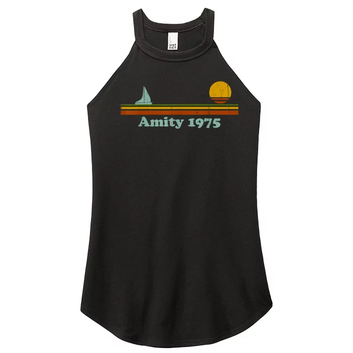 Vintage Amity 1975 Sunset Retro Sailboat Sunrise Summer Women’s Perfect Tri Rocker Tank