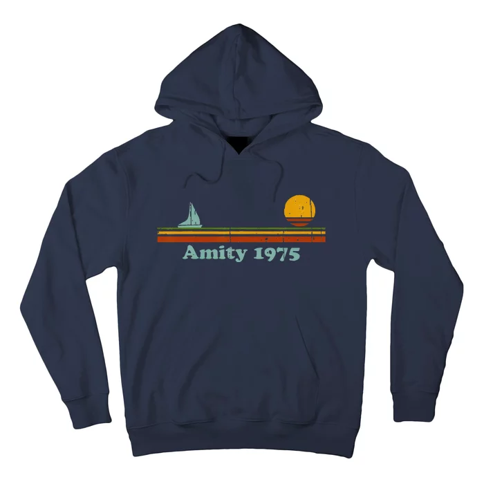 Vintage Amity 1975 Sunset Retro Sailboat Sunrise Summer Hoodie