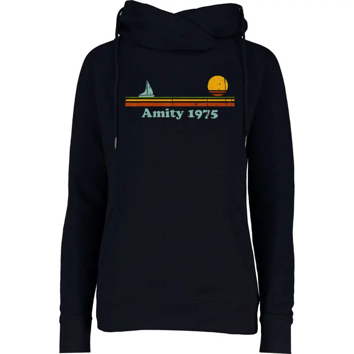 Vintage Amity 1975 Sunset Retro Sailboat Sunrise Summer Womens Funnel Neck Pullover Hood