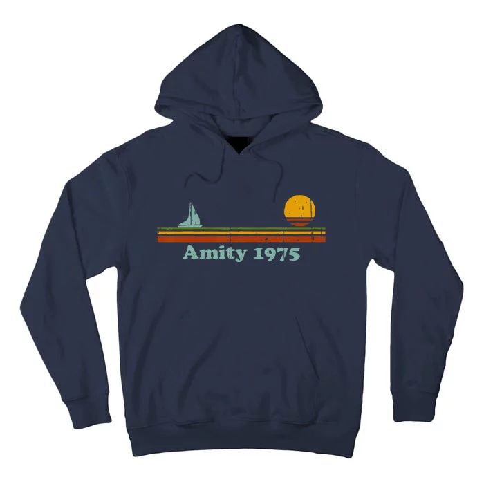 Vintage Amity 1975 Sunset Retro Sailboat Sunrise Summer Tall Hoodie