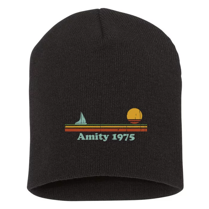 Vintage Amity 1975 Sunset Retro Sailboat Sunrise Summer Short Acrylic Beanie