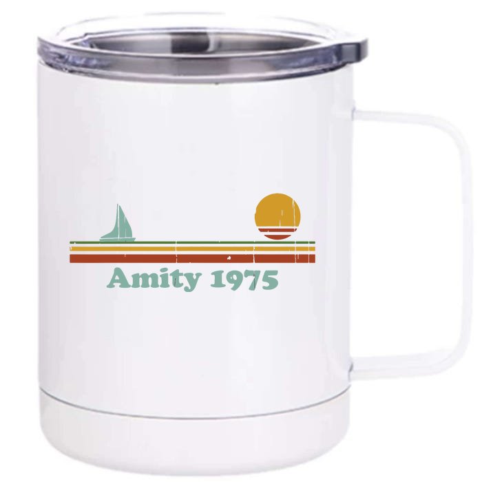 Vintage Amity 1975 Sunset Retro Sailboat Sunrise Summer Front & Back 12oz Stainless Steel Tumbler Cup