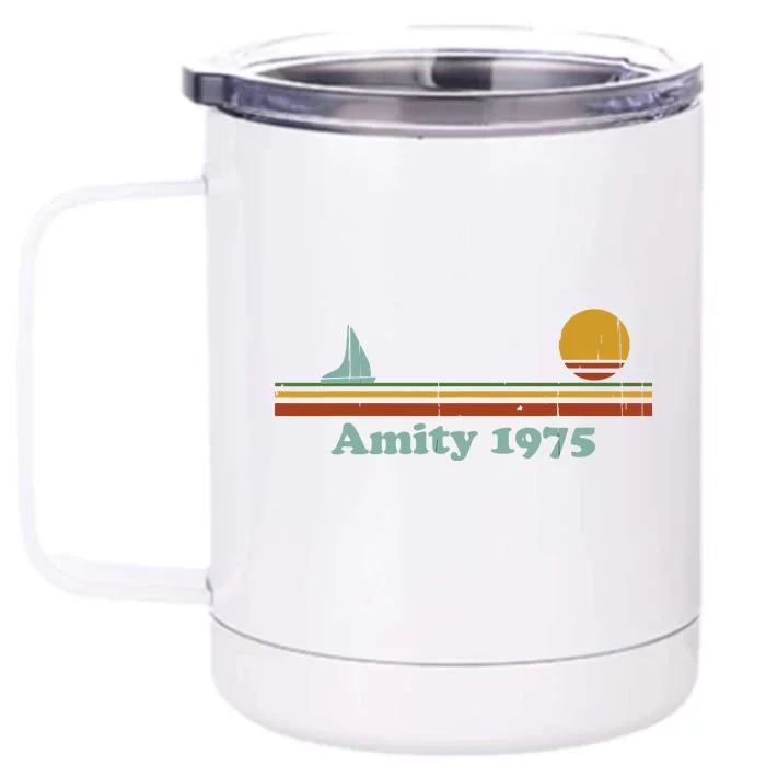 Vintage Amity 1975 Sunset Retro Sailboat Sunrise Summer Front & Back 12oz Stainless Steel Tumbler Cup