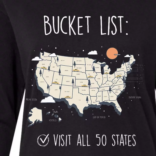 Visit All 50 States Usa Travel Map Mission Accomplished Womens Cotton Relaxed Long Sleeve T-Shirt