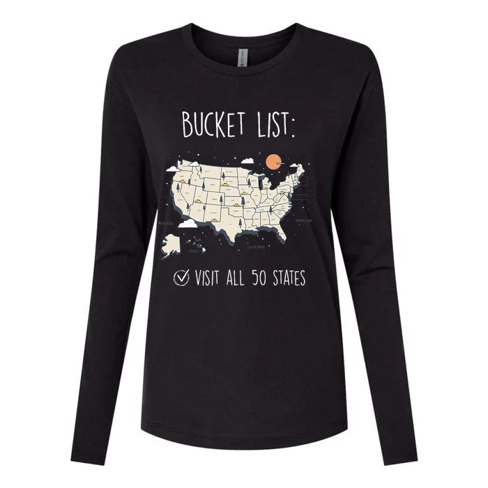 Visit All 50 States Usa Travel Map Mission Accomplished Womens Cotton Relaxed Long Sleeve T-Shirt