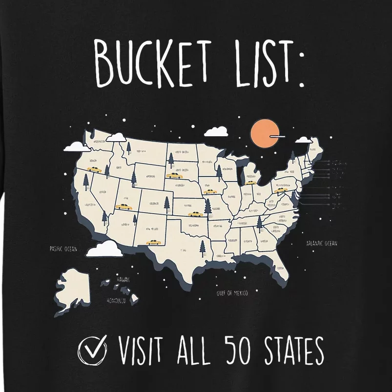 Visit All 50 States Usa Travel Map Mission Accomplished Tall Sweatshirt