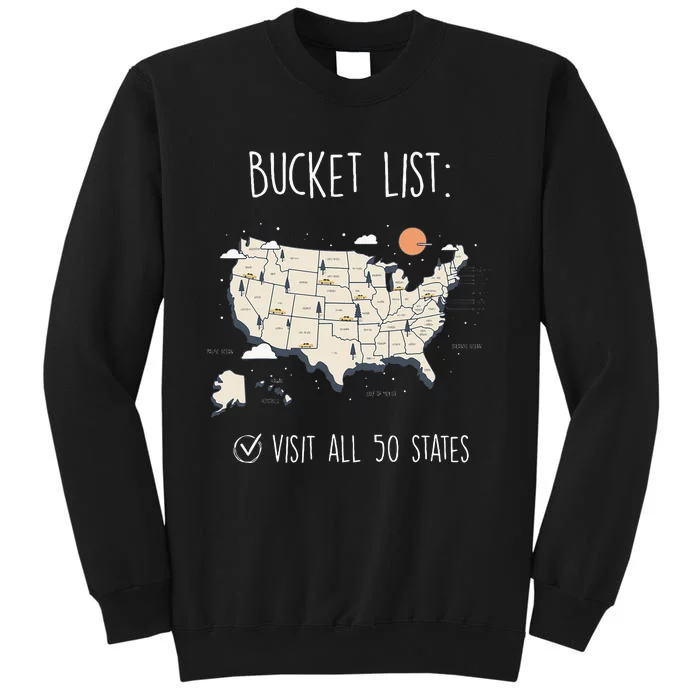 Visit All 50 States Usa Travel Map Mission Accomplished Tall Sweatshirt