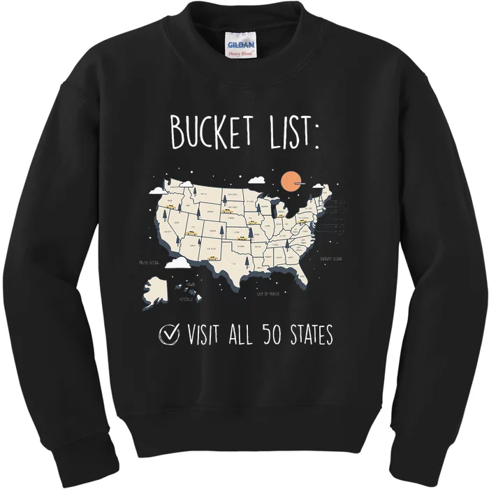 Visit All 50 States Usa Travel Map Mission Accomplished Kids Sweatshirt