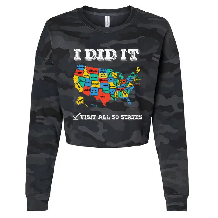 Visited All 50 States Usa Map For Travel Champion Lover Cropped Pullover Crew