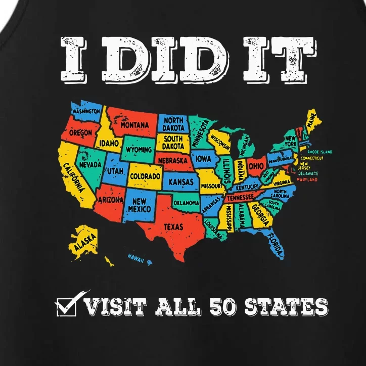 Visited All 50 States Usa Map For Travel Champion Lover Performance Tank