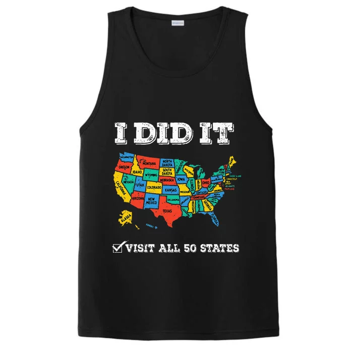 Visited All 50 States Usa Map For Travel Champion Lover Performance Tank