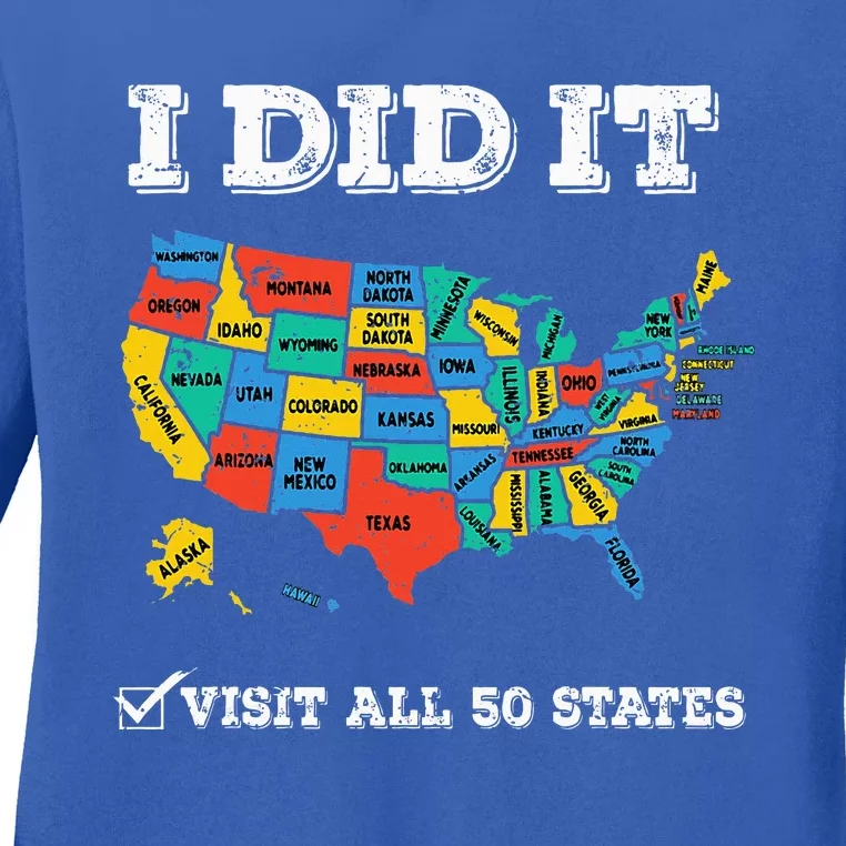 Visited All 50 States Usa Map For Travel Champion Lover Ladies Long Sleeve Shirt