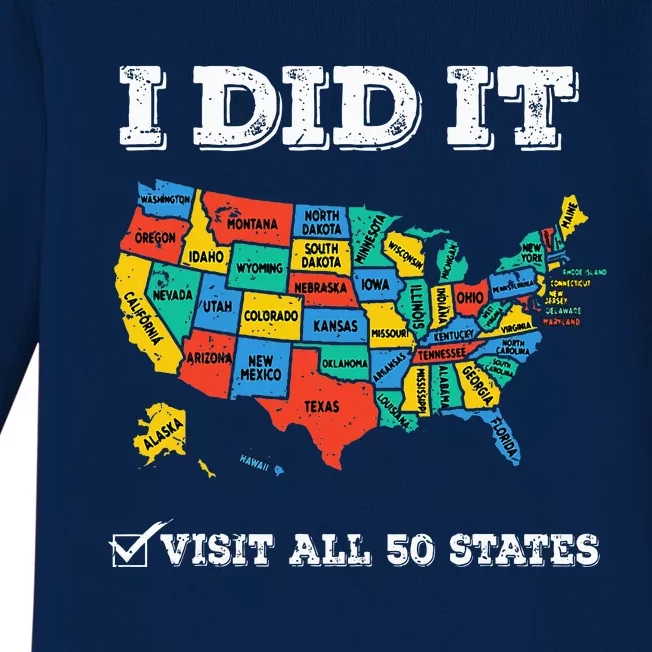 Visited All 50 States Usa Map For Travel Champion Lover Baby Long Sleeve Bodysuit