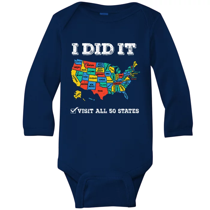 Visited All 50 States Usa Map For Travel Champion Lover Baby Long Sleeve Bodysuit