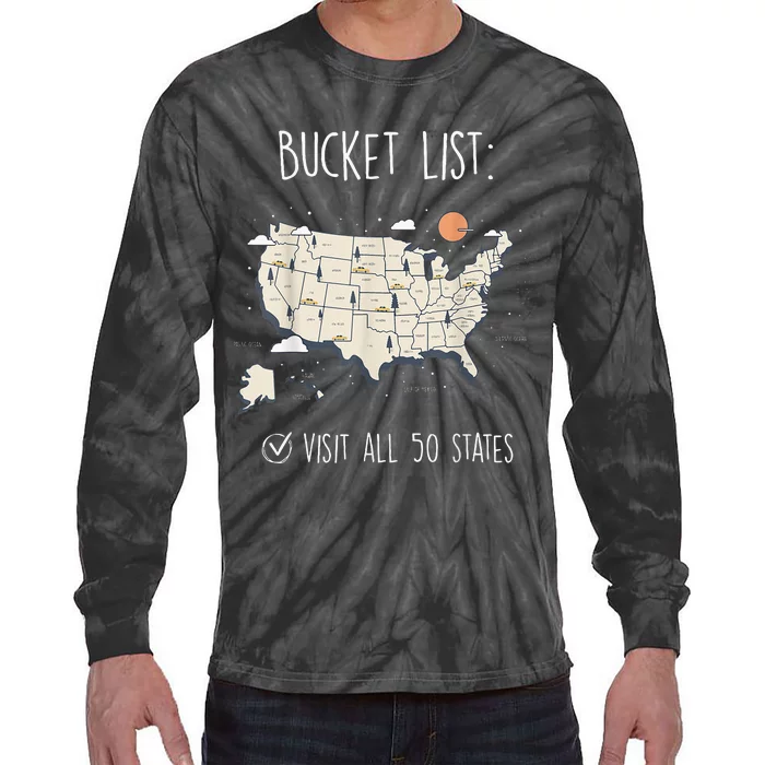 Visit All 50 States Usa Travel Map Mission Accomplished Tie-Dye Long Sleeve Shirt