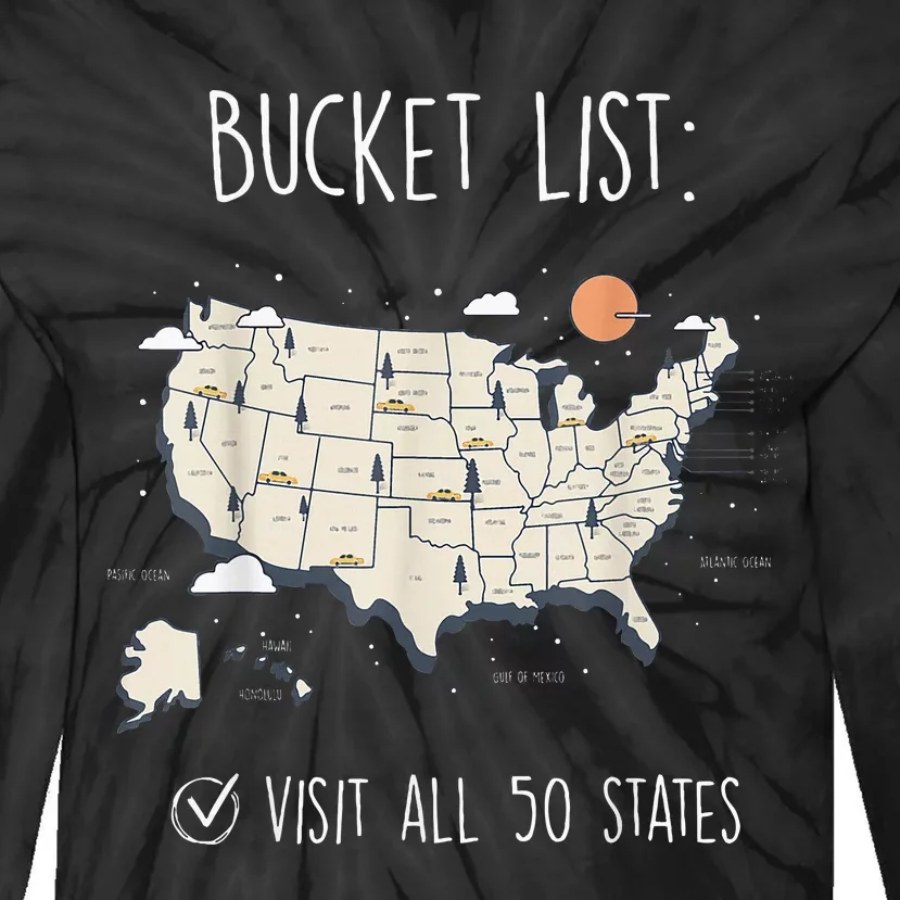 Visit All 50 States Usa Travel Map Mission Accomplished Tie-Dye Long Sleeve Shirt