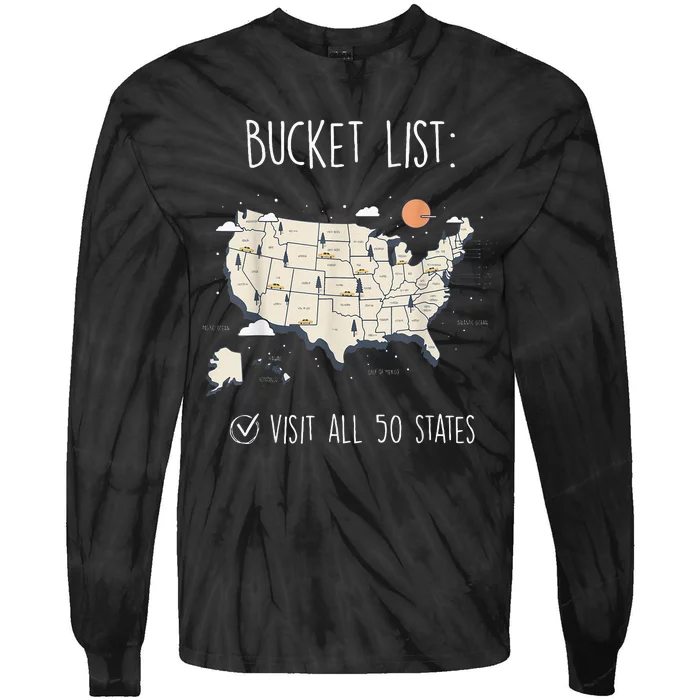 Visit All 50 States Usa Travel Map Mission Accomplished Tie-Dye Long Sleeve Shirt