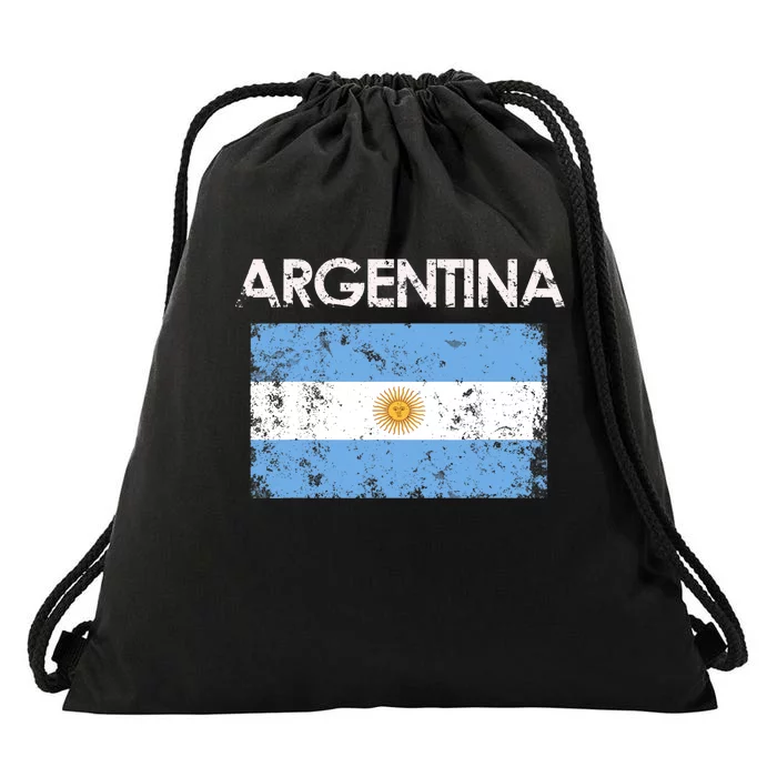 Vintage Argentina Argentinian Flag Pride Gift Drawstring Bag