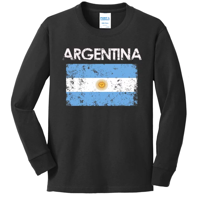 Vintage Argentina Argentinian Flag Pride Gift Kids Long Sleeve Shirt