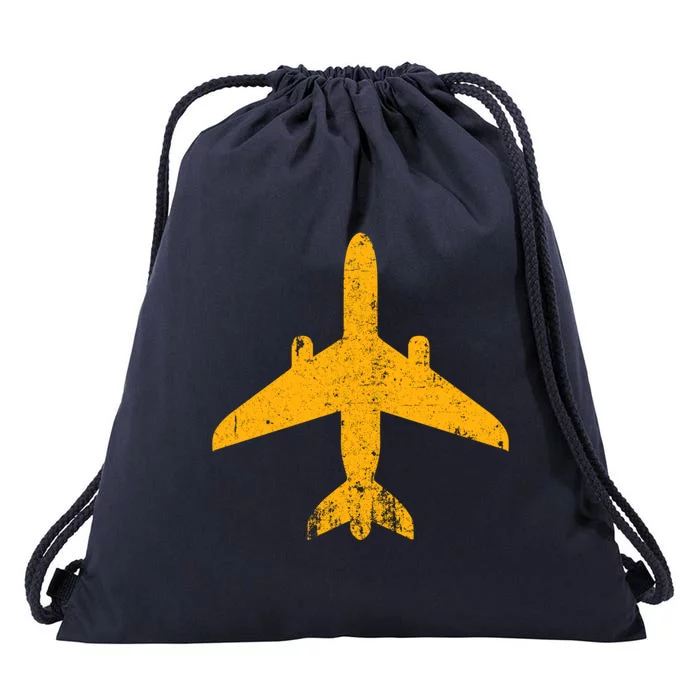 Vintage Aviation Airline Pilot Gifts Yellow Jet Airplane Drawstring Bag