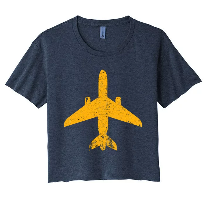 Vintage Aviation Airline Pilot Gifts Yellow Jet Airplane Women's Crop Top Tee