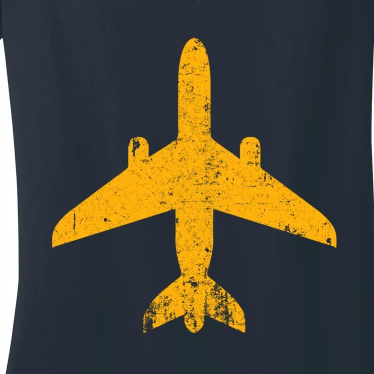 Vintage Aviation Airline Pilot Gifts Yellow Jet Airplane Women's V-Neck T-Shirt