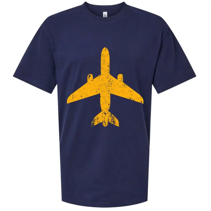 Vintage Aviation Airline Pilot Gifts Yellow Jet Airplane Sueded Cloud Jersey T-Shirt