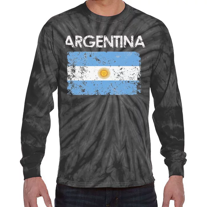 Vintage Argentina Argentinian Flag Pride Soccer player Tie-Dye Long Sleeve Shirt