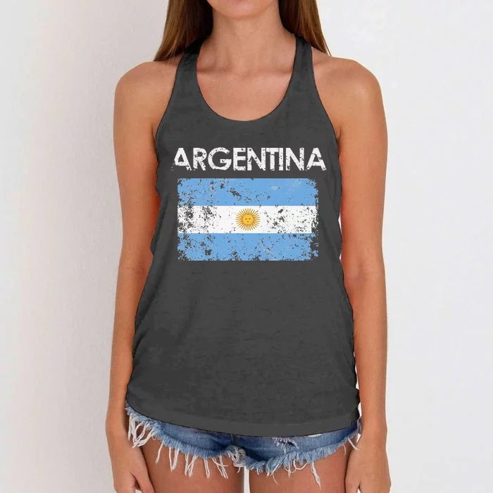 Vintage Argentina Argentinian Flag Pride Soccer player Women's Knotted Racerback Tank