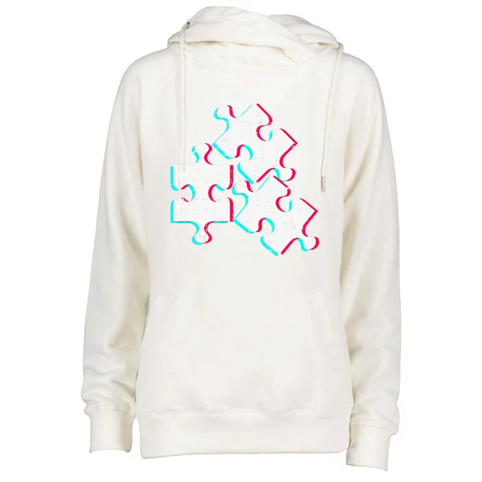 Vaporwave Autism Awareness Gifts For Adults Retro Puzzle Womens Funnel Neck Pullover Hood