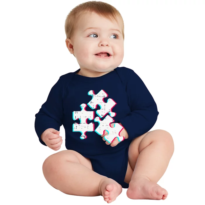 Vaporwave Autism Awareness Gifts For Adults Retro Puzzle Baby Long Sleeve Bodysuit