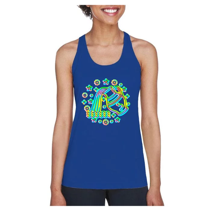 Vintage Astrology Aquarius Zodiac Sign Symbol Gift Women's Racerback Tank