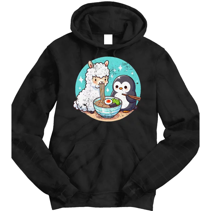 Vintage Alpaca And Penguin Sharing Ramen Tie Dye Hoodie