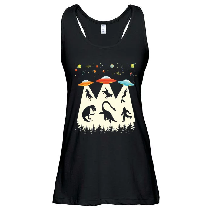 Vintage Alien Abduction Trex Loch Ness Bigfoot Funny Ufo Ladies Essential Flowy Tank