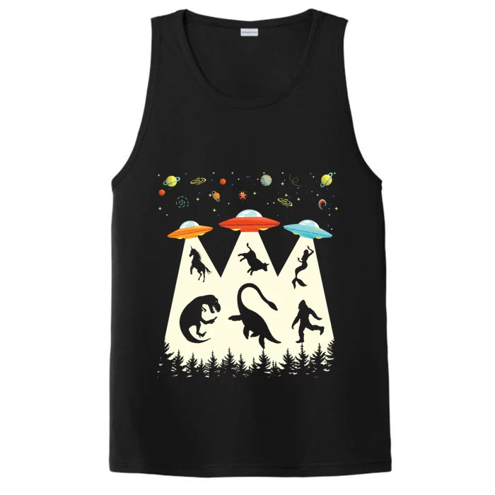 Vintage Alien Abduction Trex Loch Ness Bigfoot Funny Ufo Performance Tank