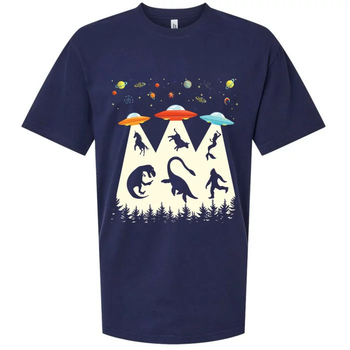 Vintage Alien Abduction Trex Loch Ness Bigfoot Funny Ufo Sueded Cloud Jersey T-Shirt