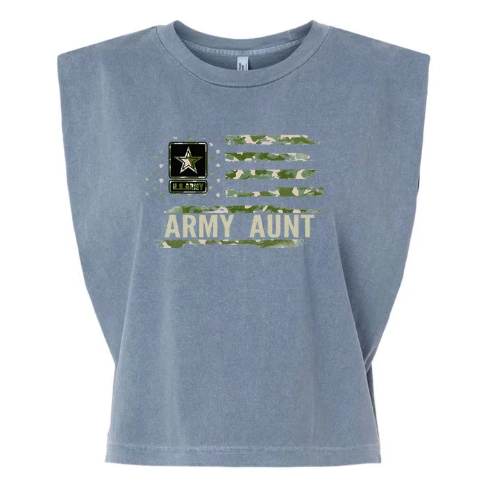 Vintage Army Aunt With Camo American Flag For Veteran Gift Garment-Dyed Women's Muscle Tee